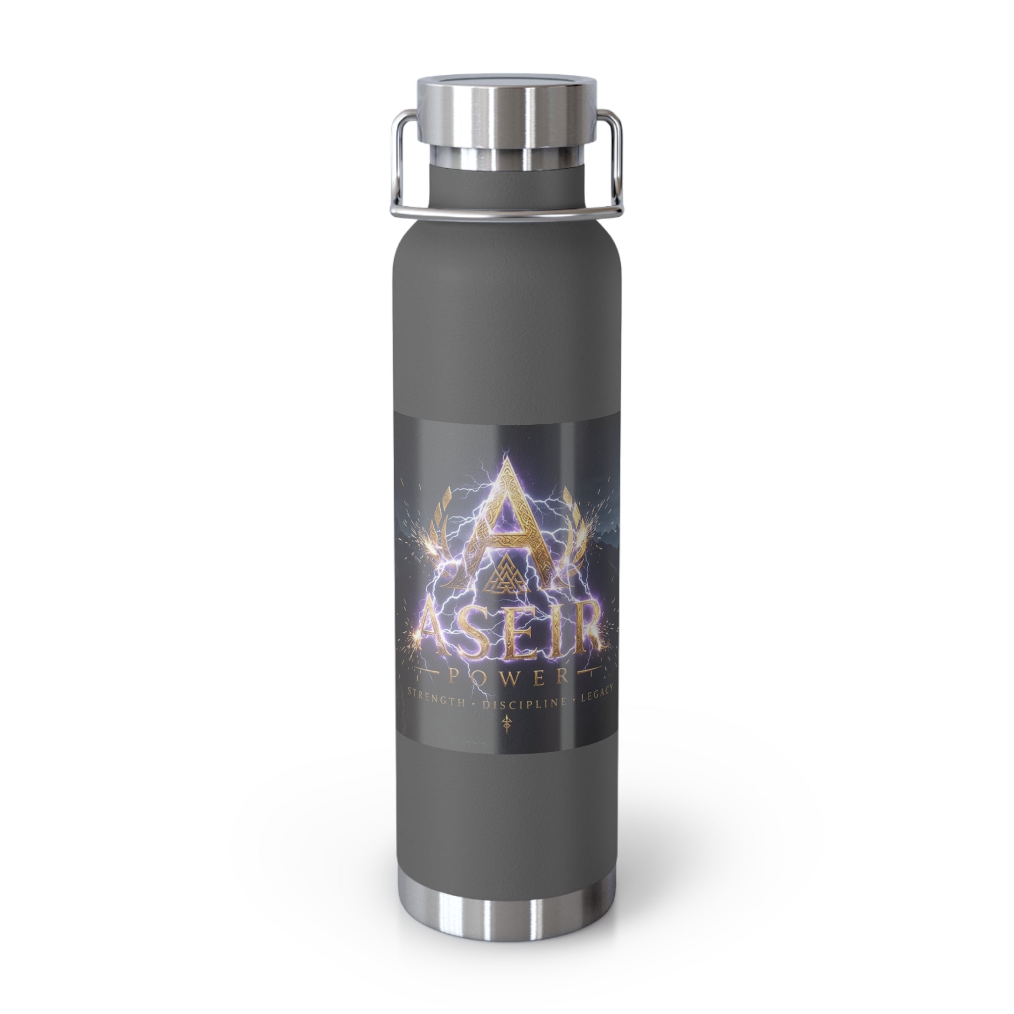 22oz Insulated Water Bottle — 'Aaseir' Lightning Logo Stainless Vacuum Flask
