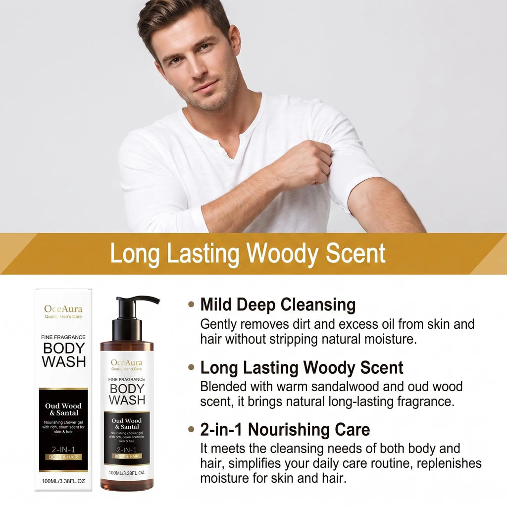 OceAura Sandalwood Body Wash – Long-Lasting Fragrance & Odor Control Shower Gel