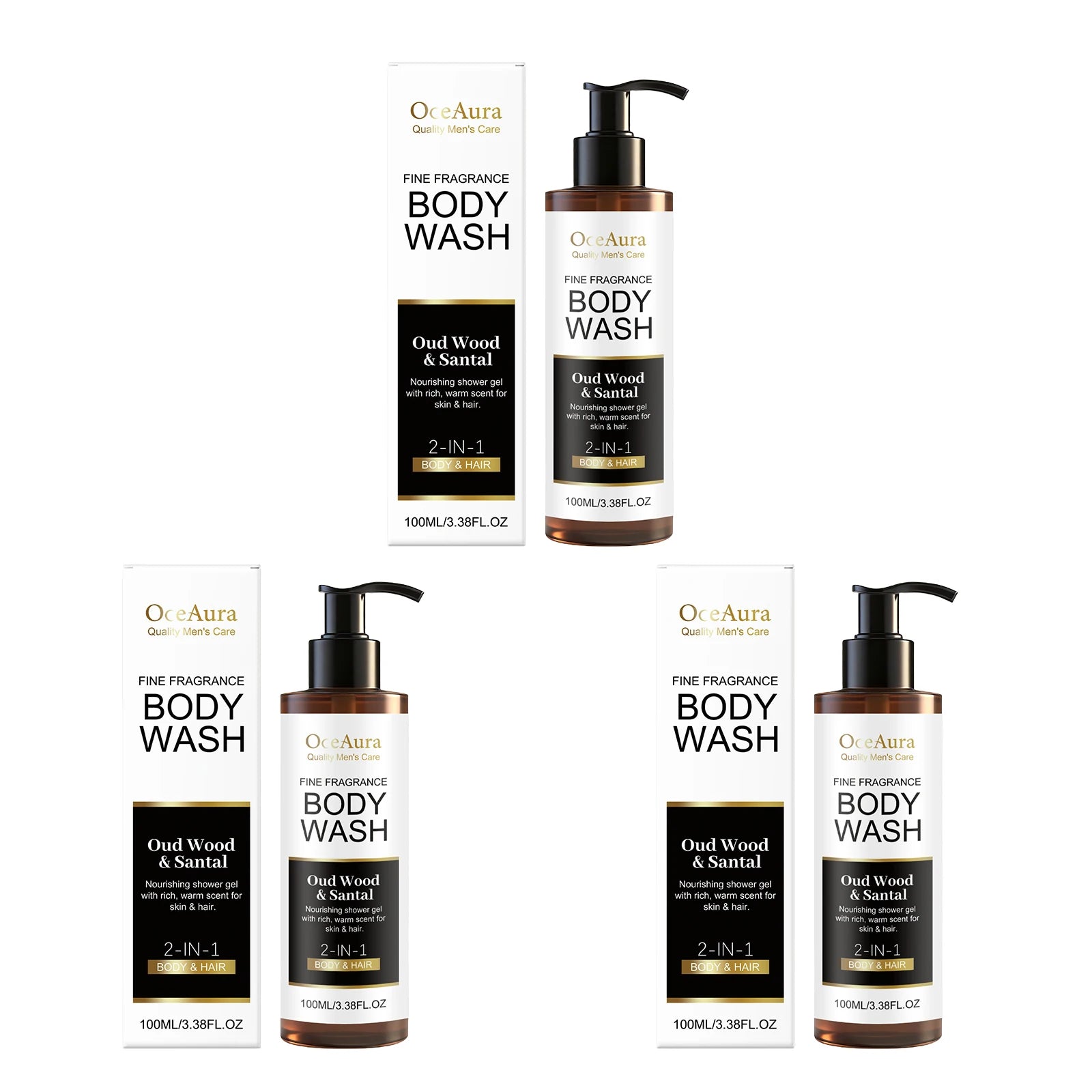 OceAura Sandalwood Body Wash – Long-Lasting Fragrance & Odor Control Shower Gel