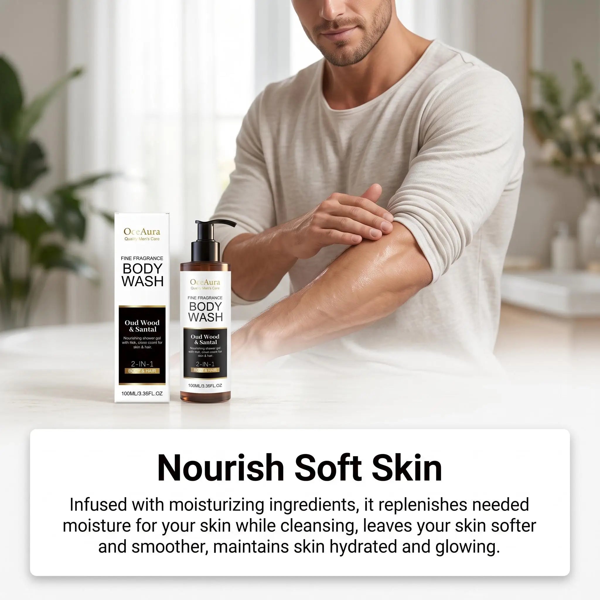 OceAura Sandalwood Body Wash – Long-Lasting Fragrance & Odor Control Shower Gel