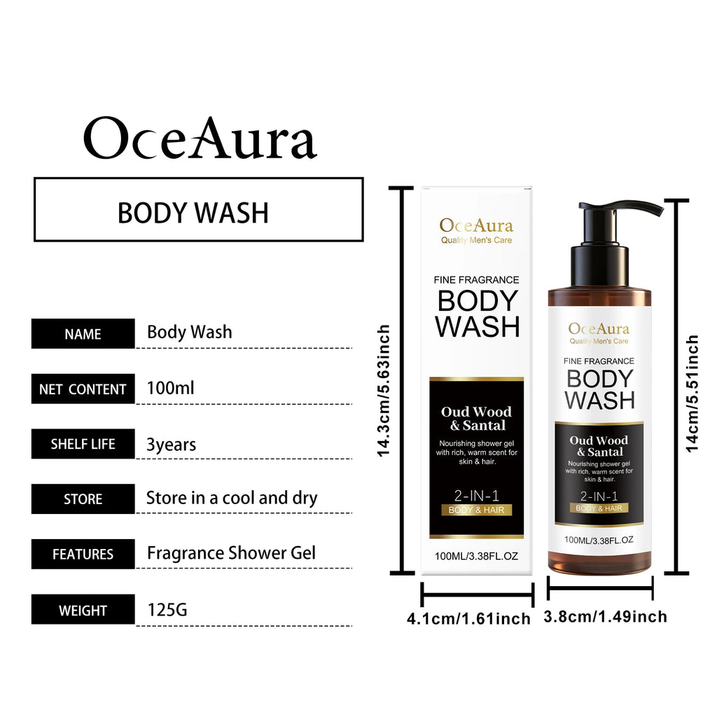 OceAura Sandalwood Body Wash – Long-Lasting Fragrance & Odor Control Shower Gel
