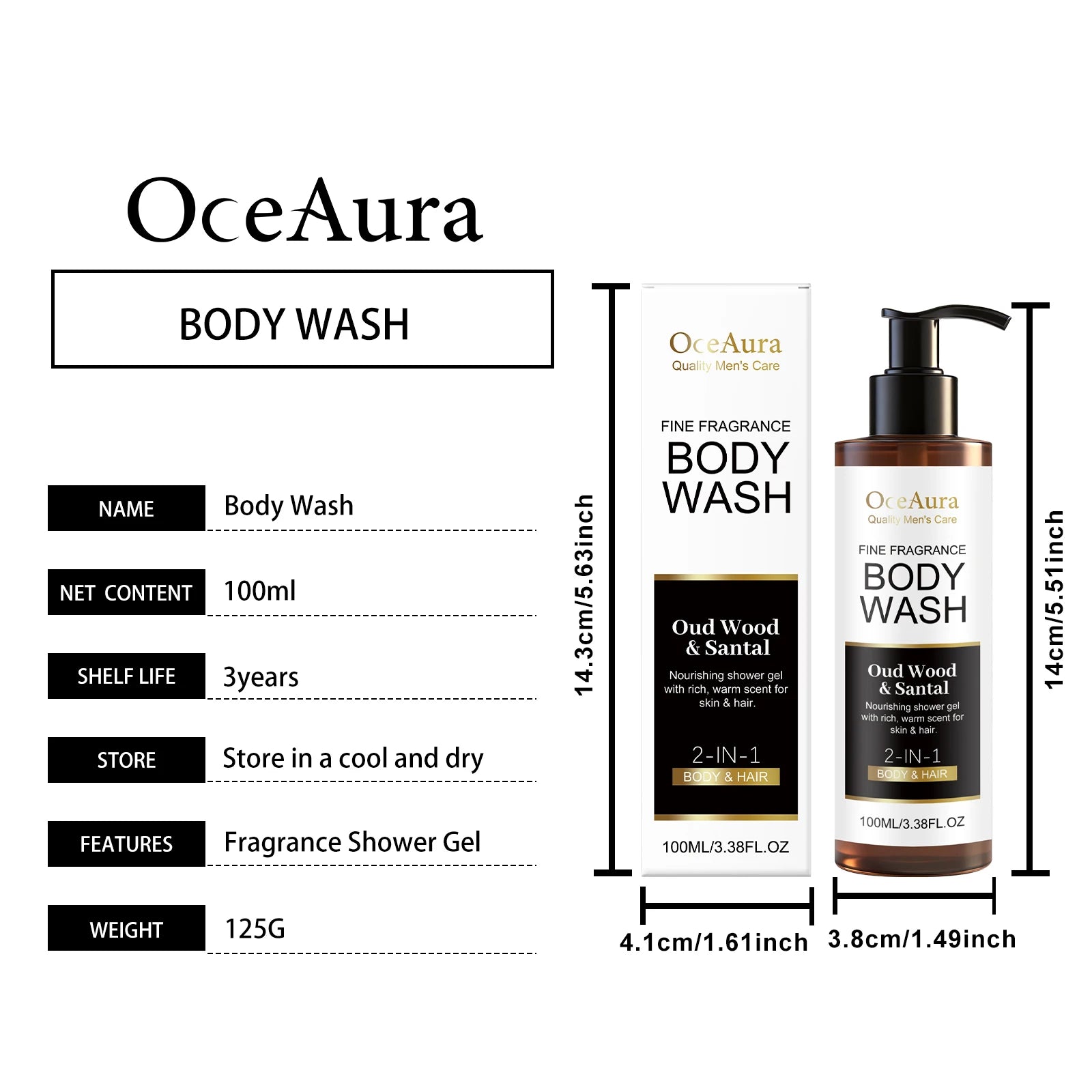 OceAura Sandalwood Body Wash – Long-Lasting Fragrance & Odor Control Shower Gel