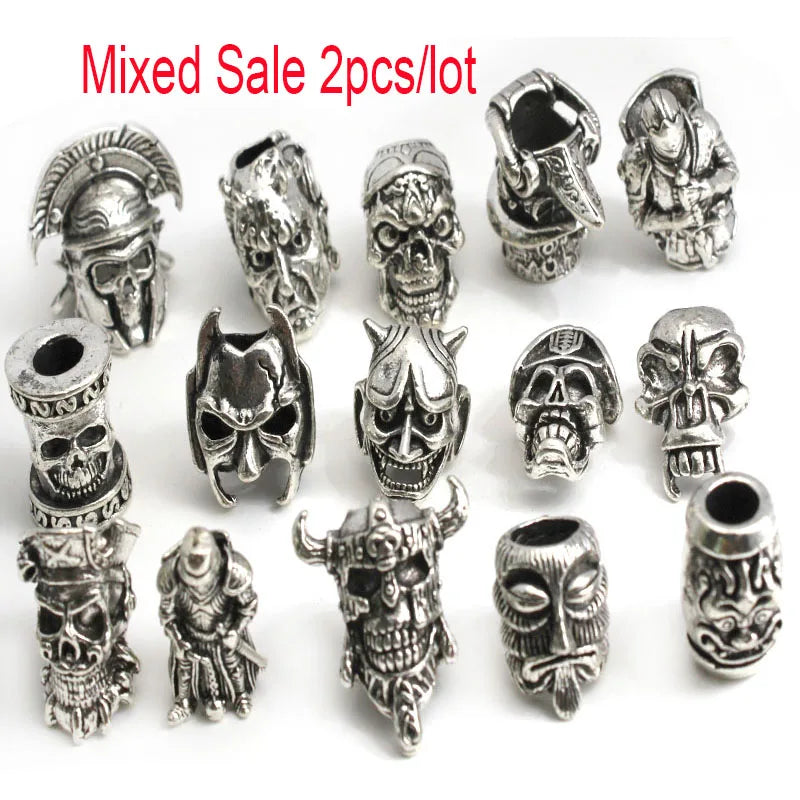 Skull Warrior Helmet Viking Rune Hair Braid Dreadlock Beard Beads Paracord Rope Knife Beads Pendant for Bracelet Keychain DIY