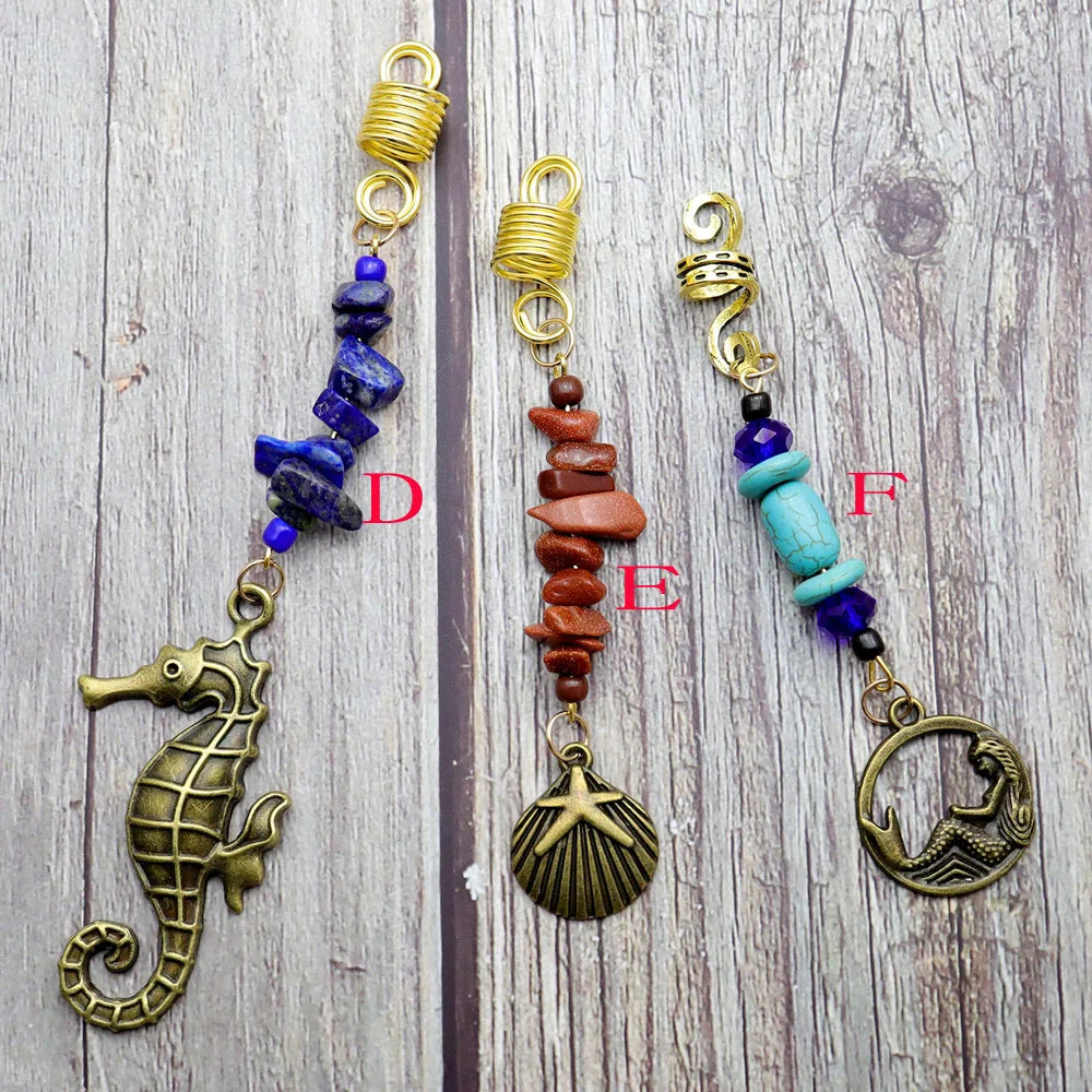 Women Personality Stone Beads Hair Dreadlock 12 Styles Loc Jewelry Pins Clips Beard Rings Rock Braiding Tube Cuffs Accessories