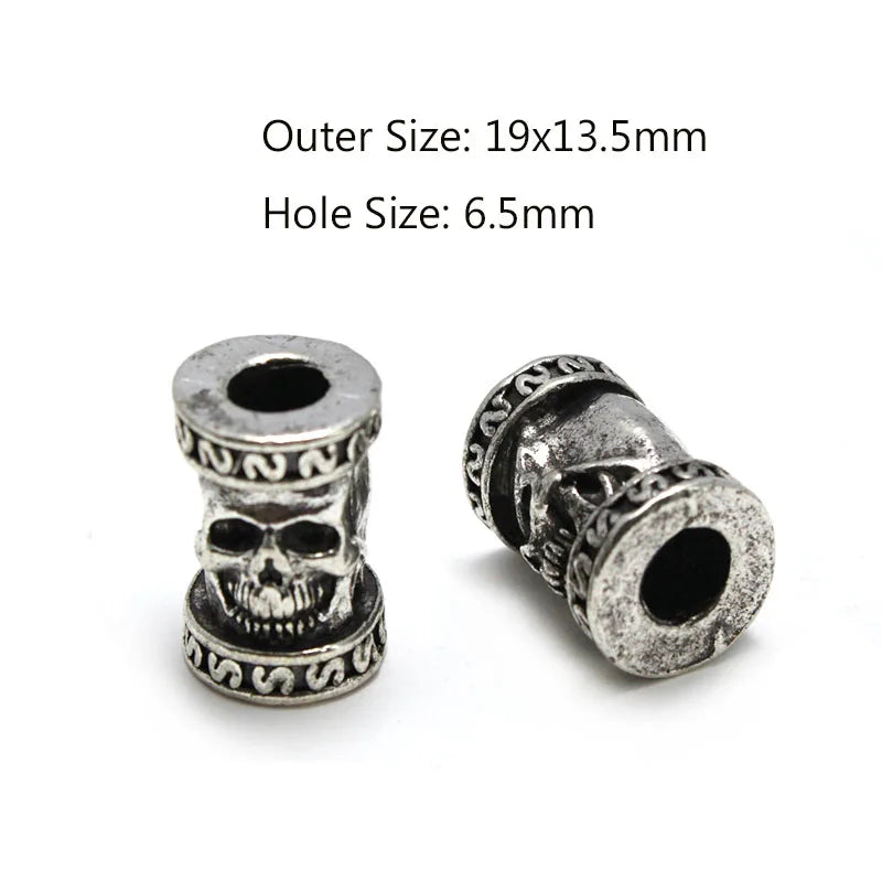 Skull Warrior Helmet Viking Rune Hair Braid Dreadlock Beard Beads Paracord Rope Knife Beads Pendant for Bracelet Keychain DIY
