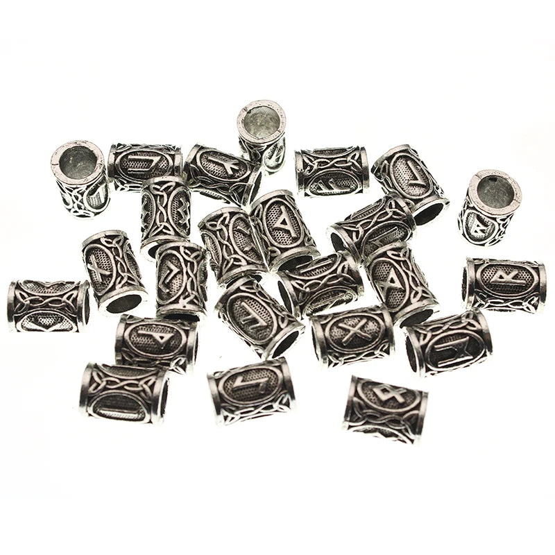 24Pcs Viking Rune Big Hole Spacer Beads Hair Braid Dreadlock Beard Bead Pendant DIY Necklace Bracelet For Jewelry Accessories