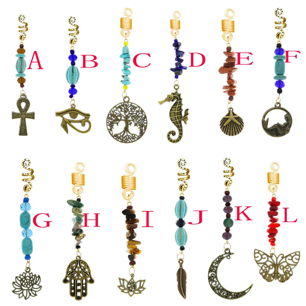 Women Personality Stone Beads Hair Dreadlock 12 Styles Loc Jewelry Pins Clips Beard Rings Rock Braiding Tube Cuffs Accessories