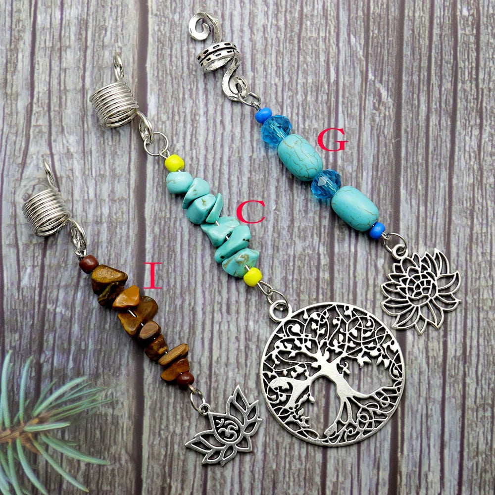 Women Personality Stone Beads Hair Dreadlock 12 Styles Loc Jewelry Pins Clips Beard Rings Rock Braiding Tube Cuffs Accessories
