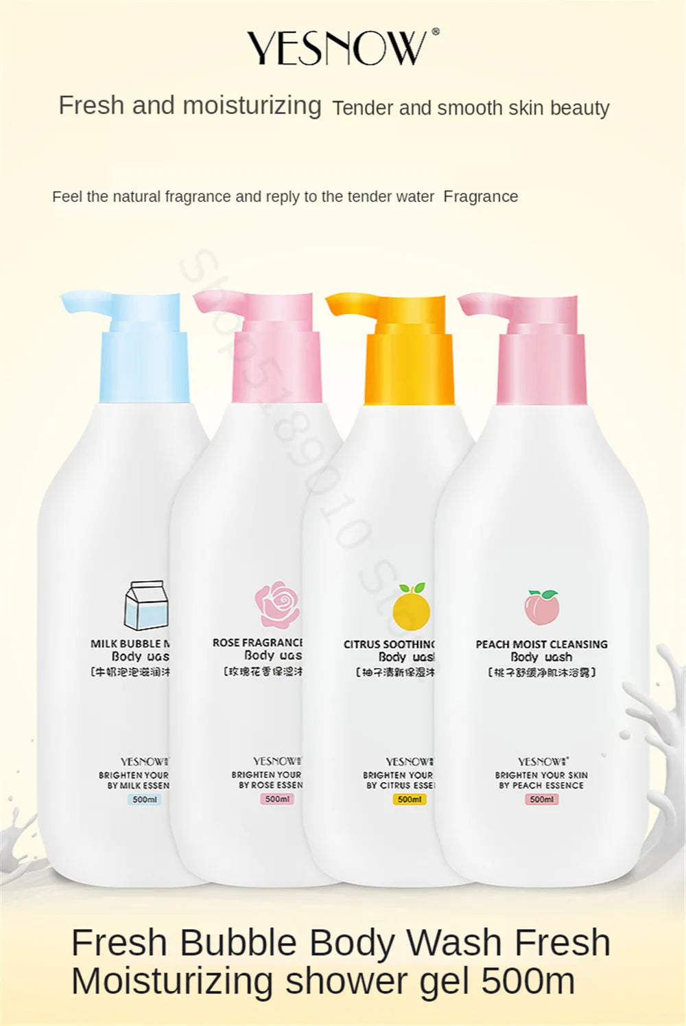 Fruit Fresh Moisturizing Bubble Body Wash 500ml Milk Citrus Peach Avocado Shower Gel Gentle Cleansing Skin Whitening Bath Lotion