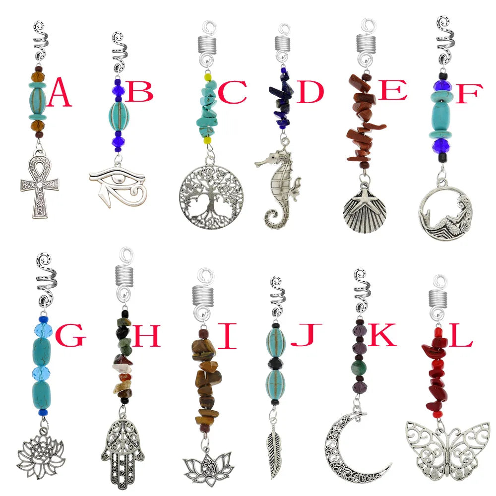 Women Personality Stone Beads Hair Dreadlock 12 Styles Loc Jewelry Pins Clips Beard Rings Rock Braiding Tube Cuffs Accessories
