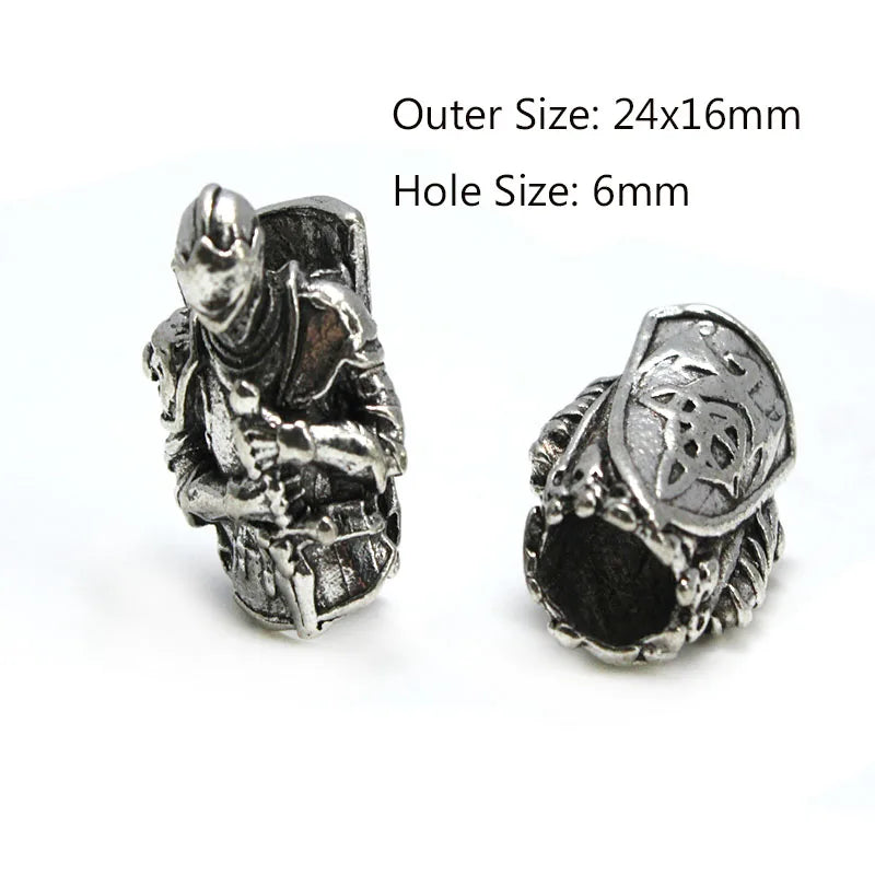 Skull Warrior Helmet Viking Rune Hair Braid Dreadlock Beard Beads Paracord Rope Knife Beads Pendant for Bracelet Keychain DIY