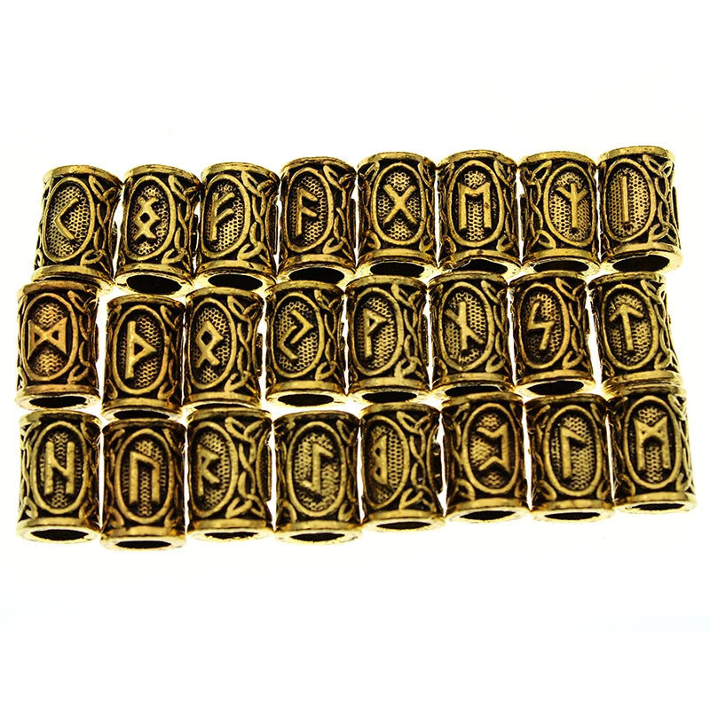 24pcs/Set Vintage Runes Viking Beard Beads TIWAZ TYR Sol Runes Tube Spacer Beads Charms For Hair Necklace Bracelet DIY Jewelry
