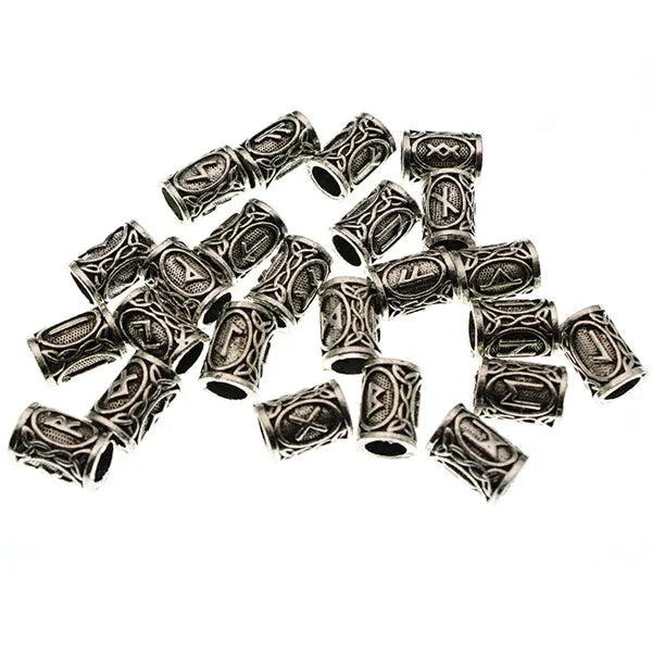 24pcs/Set Vintage Runes Viking Beard Beads TIWAZ TYR Sol Runes Tube Spacer Beads Charms For Hair Necklace Bracelet DIY Jewelry