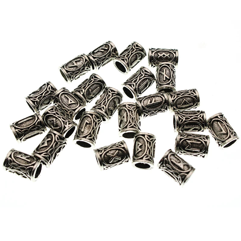 24pcs/Set Vintage Runes Viking Beard Beads TIWAZ TYR Sol Runes Tube Spacer Beads Charms For Hair Necklace Bracelet DIY Jewelry