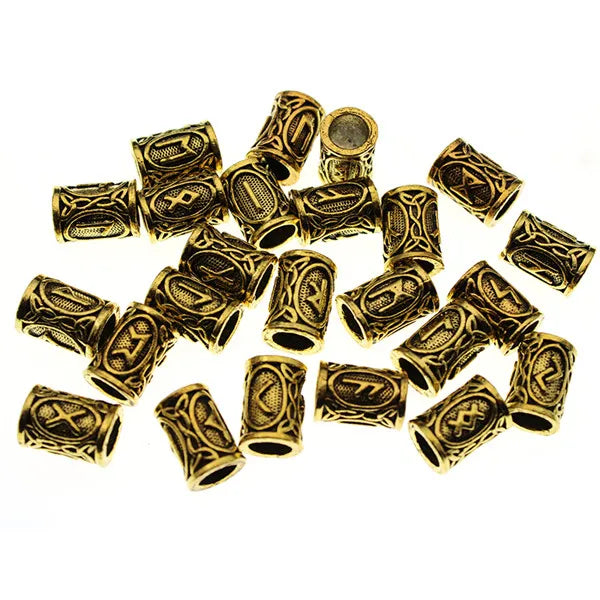 24pcs/Set Vintage Runes Viking Beard Beads TIWAZ TYR Sol Runes Tube Spacer Beads Charms For Hair Necklace Bracelet DIY Jewelry