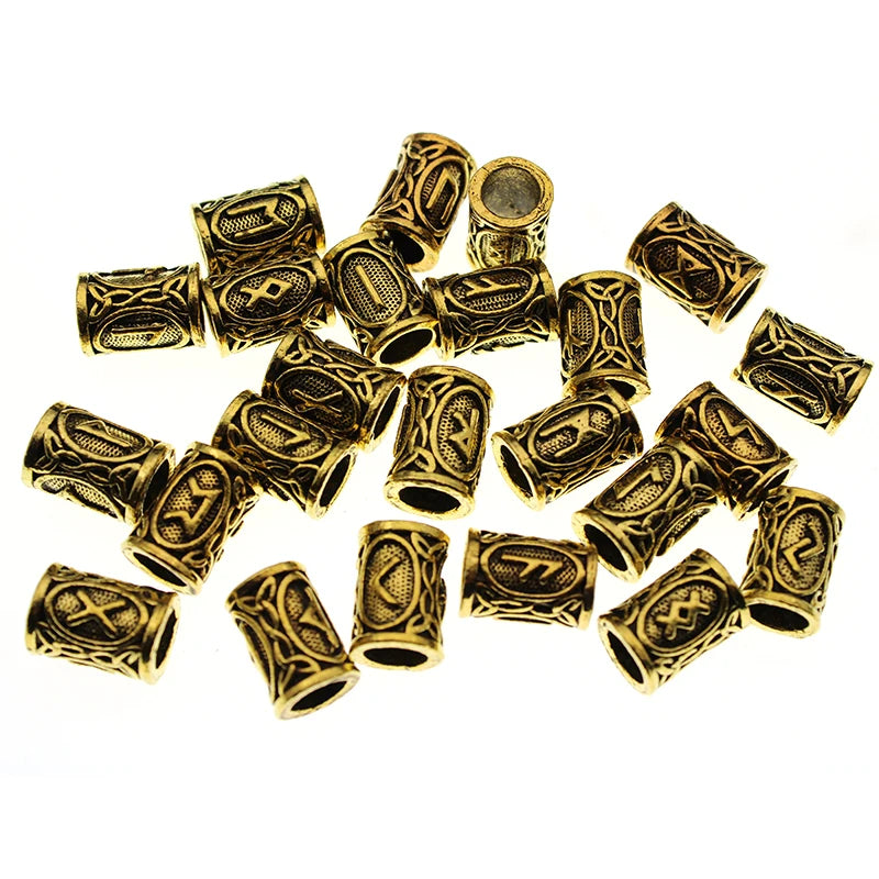 24pcs/Set Vintage Runes Viking Beard Beads TIWAZ TYR Sol Runes Tube Spacer Beads Charms For Hair Necklace Bracelet DIY Jewelry