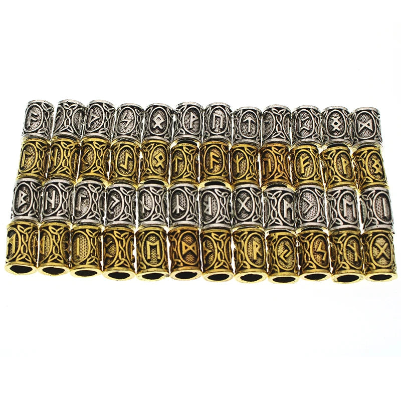 24pcs/Set Vintage Runes Viking Beard Beads TIWAZ TYR Sol Runes Tube Spacer Beads Charms For Hair Necklace Bracelet DIY Jewelry
