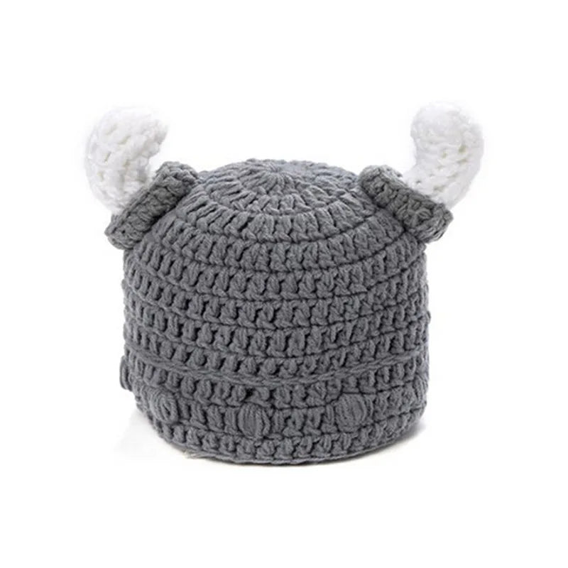 Useful Handmade Baby Horn Hat Kids Bonnet Crochet Winter Hat Cartoon Children Toddler Viking Horns Knitted