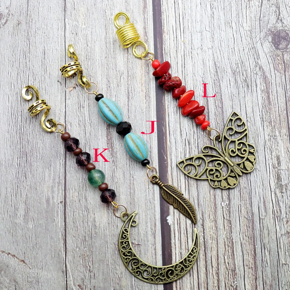 Women Personality Stone Beads Hair Dreadlock 12 Styles Loc Jewelry Pins Clips Beard Rings Rock Braiding Tube Cuffs Accessories