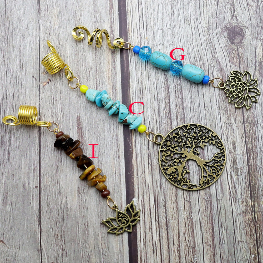 Women Personality Stone Beads Hair Dreadlock 12 Styles Loc Jewelry Pins Clips Beard Rings Rock Braiding Tube Cuffs Accessories