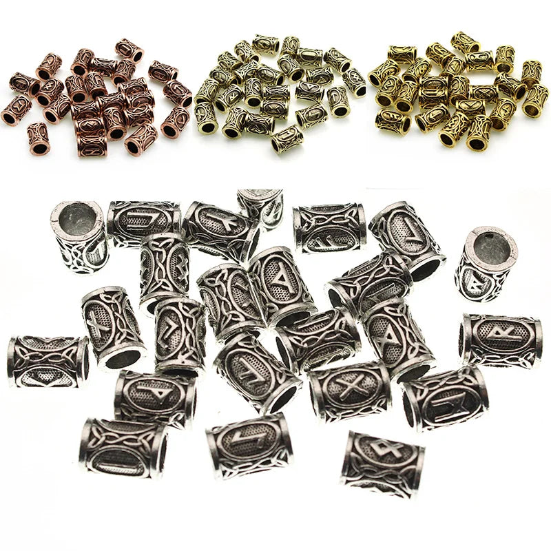 24Pcs Viking Rune Big Hole Spacer Beads Hair Braid Dreadlock Beard Bead Pendant DIY Necklace Bracelet For Jewelry Accessories