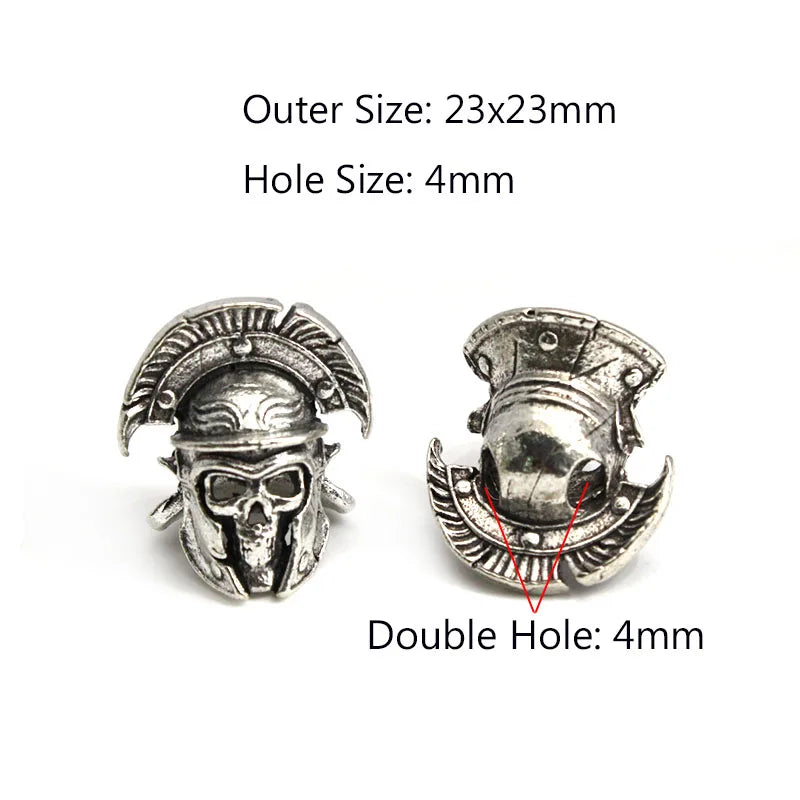 Skull Warrior Helmet Viking Rune Hair Braid Dreadlock Beard Beads Paracord Rope Knife Beads Pendant for Bracelet Keychain DIY