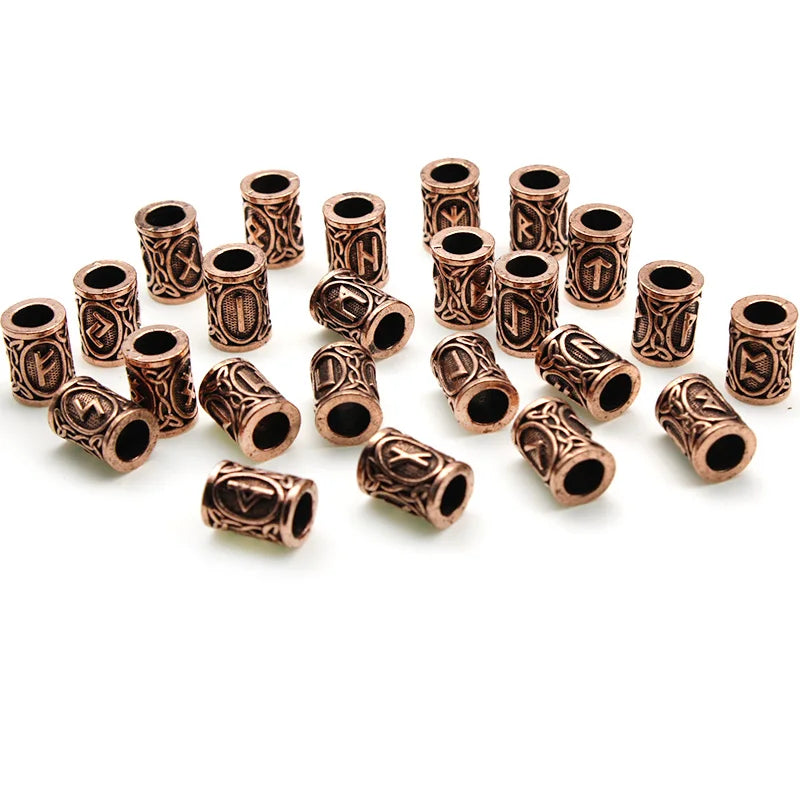24Pcs Viking Rune Big Hole Spacer Beads Hair Braid Dreadlock Beard Bead Pendant DIY Necklace Bracelet For Jewelry Accessories