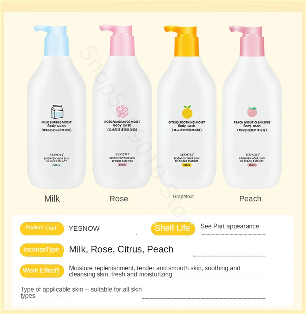 Fruit Fresh Moisturizing Bubble Body Wash 500ml Milk Citrus Peach Avocado Shower Gel Gentle Cleansing Skin Whitening Bath Lotion