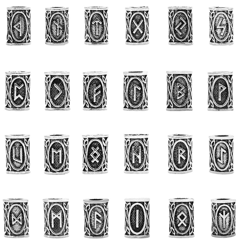 24 pcs Viking Runes Set Loose Beads Spacer Beads For Hair Braid Dreadlock Beads DIY Jewelry Making