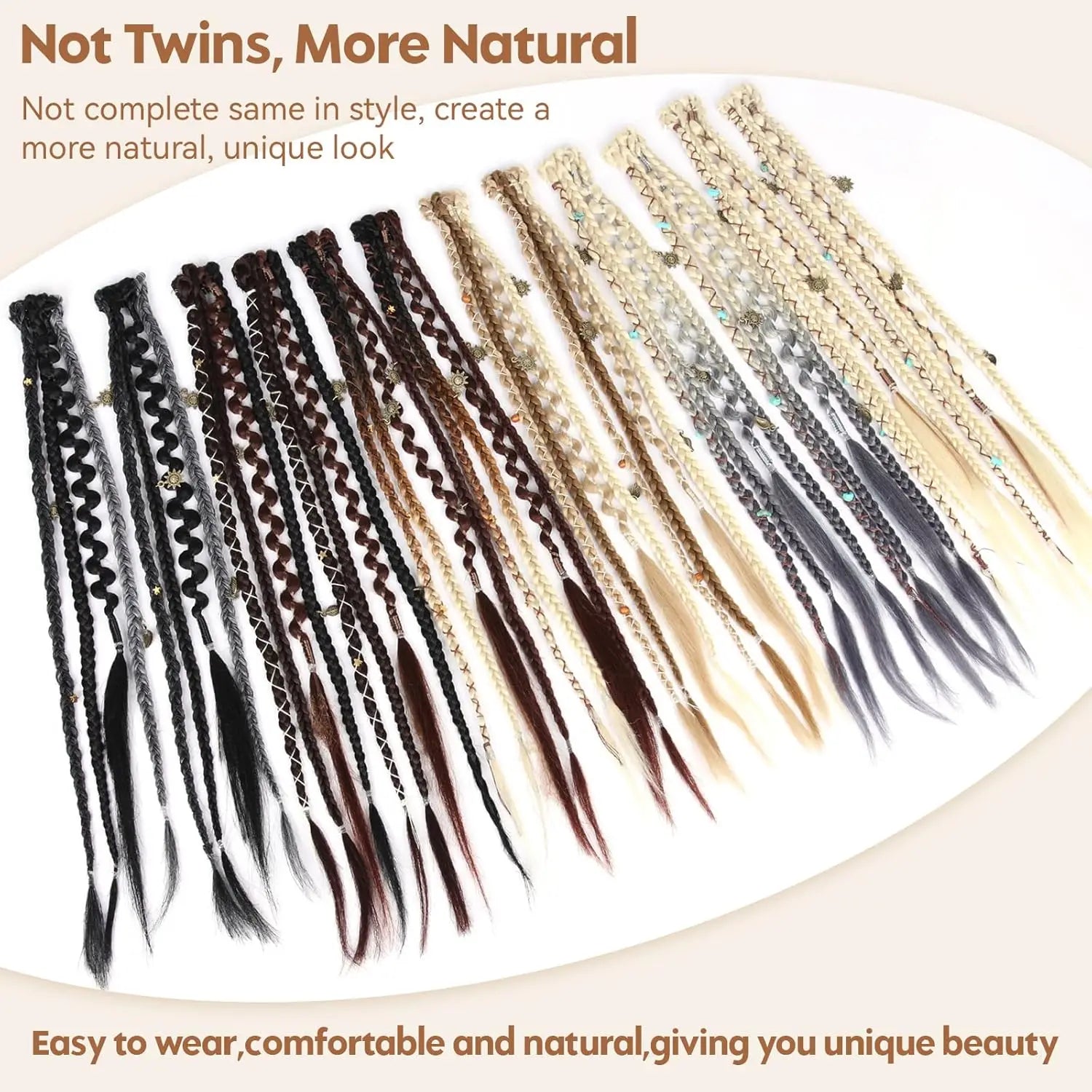 Clip in Braid Hair Extension Boho Dreadlocks Extensions with Beads & Charms 2Pcs 16in Hand-Woven Synthetic Viking Hair for Women