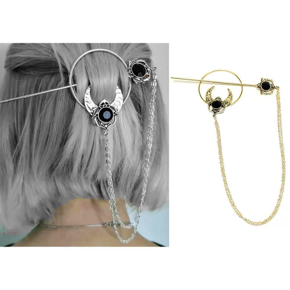 Viking Hairclip Gohic Moon Hair Fork Women Hair Disk Stick Hairclip Metal Jewelry Gifts