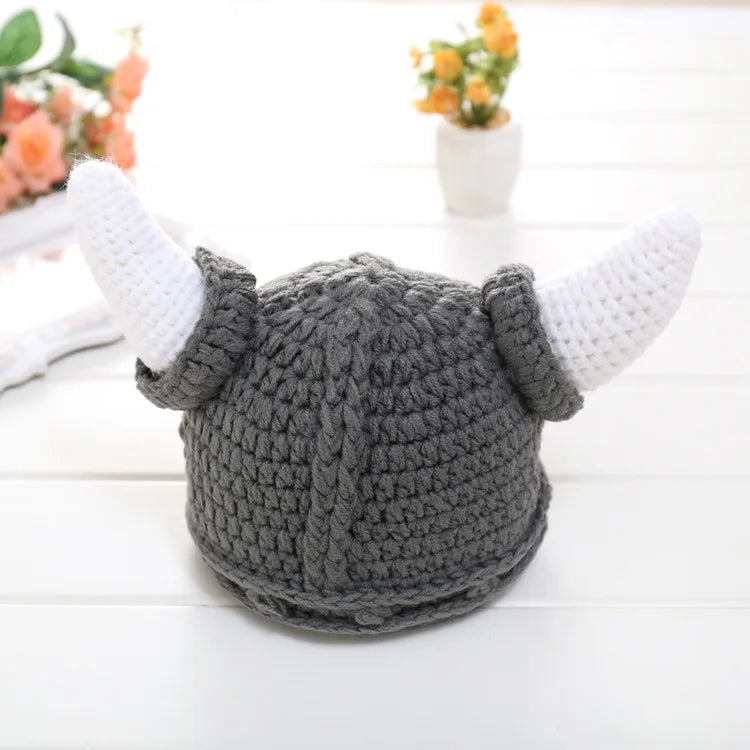 Useful Handmade Baby Horn Hat Kids Bonnet Crochet Winter Hat Cartoon Children Toddler Viking Horns Knitted