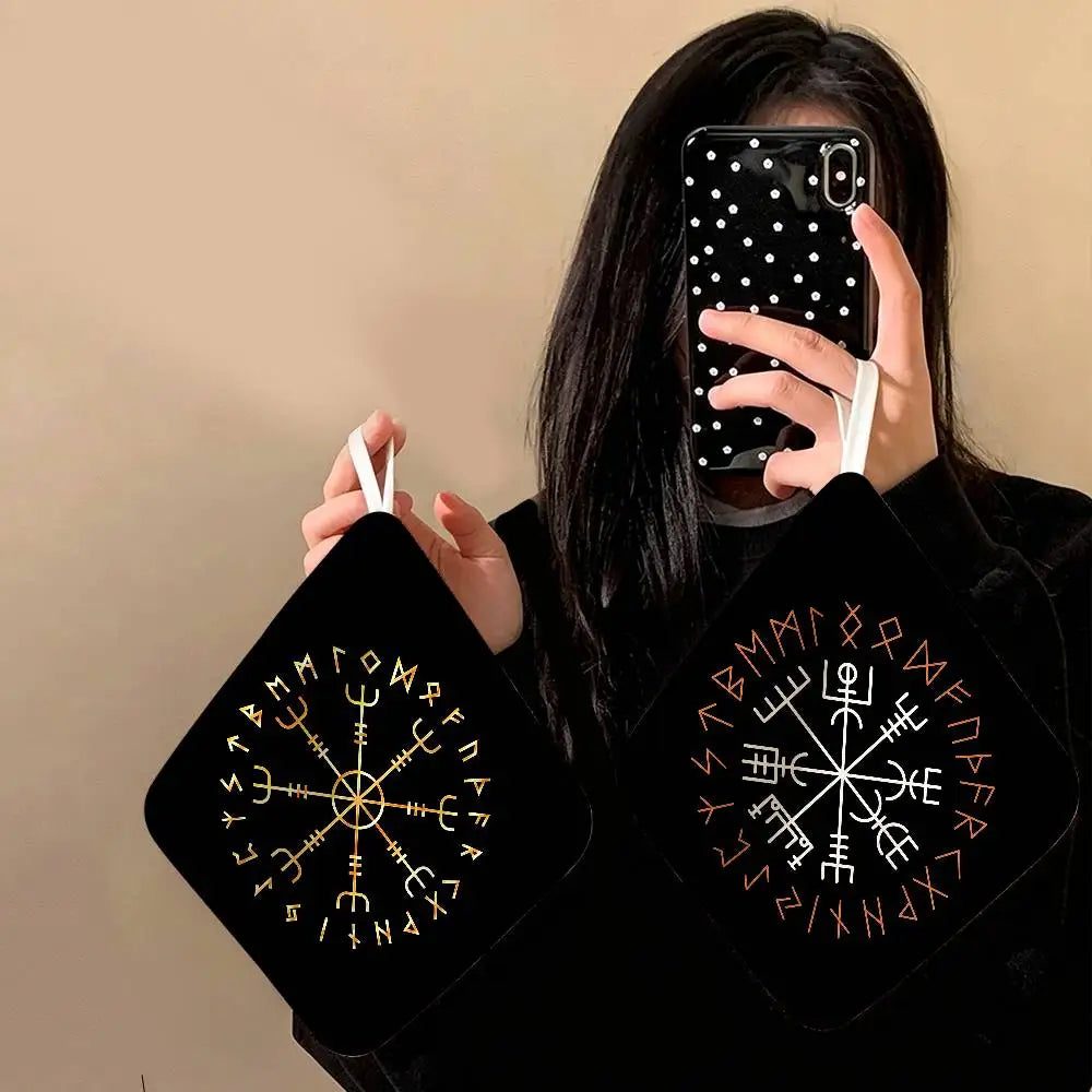 Viking-Vegvisir Logo Polyester Cotton Hand Wiping Towel, Anti-shrink Hanging Kitchen Cloth for Household Cleaning