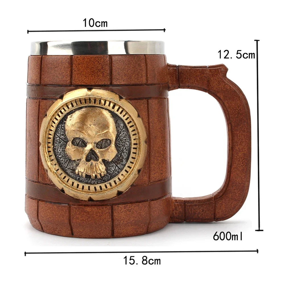 Viking Barrel Beer Mug — Double Wall Insulated Stainless Steel, 500ml