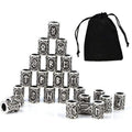24 Pcs/Set Viking Norse Runes Hair Beard Beads Antique DIY Bracelet Jewelry Scandinavian Pendants with 1 Pcs Velvet Bag