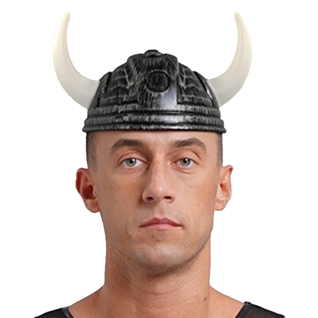 Adult Men Women Viking Horn Hat Helmet with Braids Plastic Medieval Warrior Knight Hat Halloween Cosplay Masquerade Ox Decors