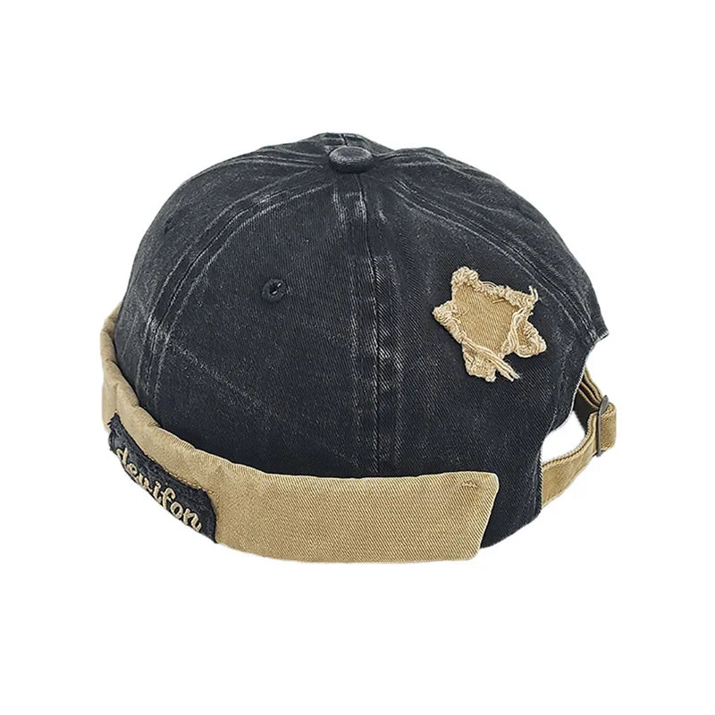 Unisex Washed Color Brimless Caps Without Visor Star Splicing Docker Cap Letter Adjustable Beanie Hat Vintage Style Hip Hop Hats
