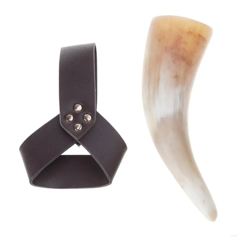 Beer Mug with Leather Holder Medieval Vikinges Cup Drinking Horn with Holsters F3MD