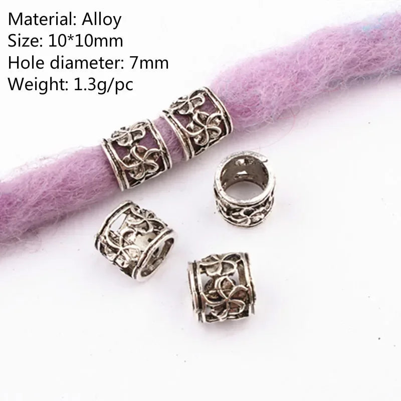 5 Pcs Viking Beads 12 Kinds 5mm Silver Beads for Braiding Dreadlock Hair Decor Cuff Clip Beaded Hair Scrunchies Tibet Bead Tube