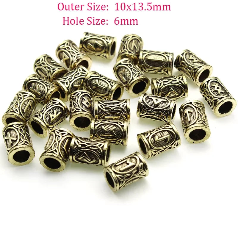 24Pcs Viking Rune Big Hole Spacer Beads Hair Braid Dreadlock Beard Bead Pendant DIY Necklace Bracelet For Jewelry Accessories