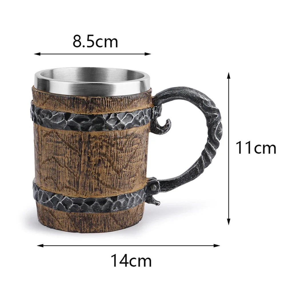 Viking Barrel Beer Mug — Double Wall Insulated Stainless Steel, 500ml