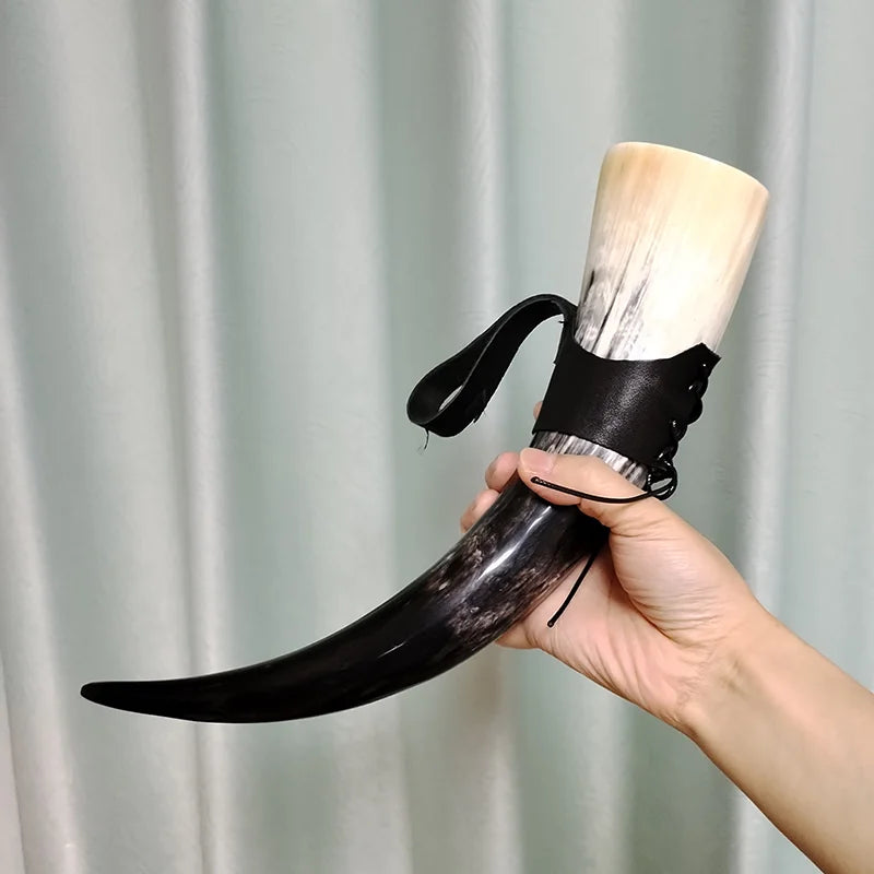 Viking Drinking Horn Mugs 380ml | Handmade Real OX Horn Cups for Ale Wine Beer Chalice Norse Tankard Vikings Style Gift for Men