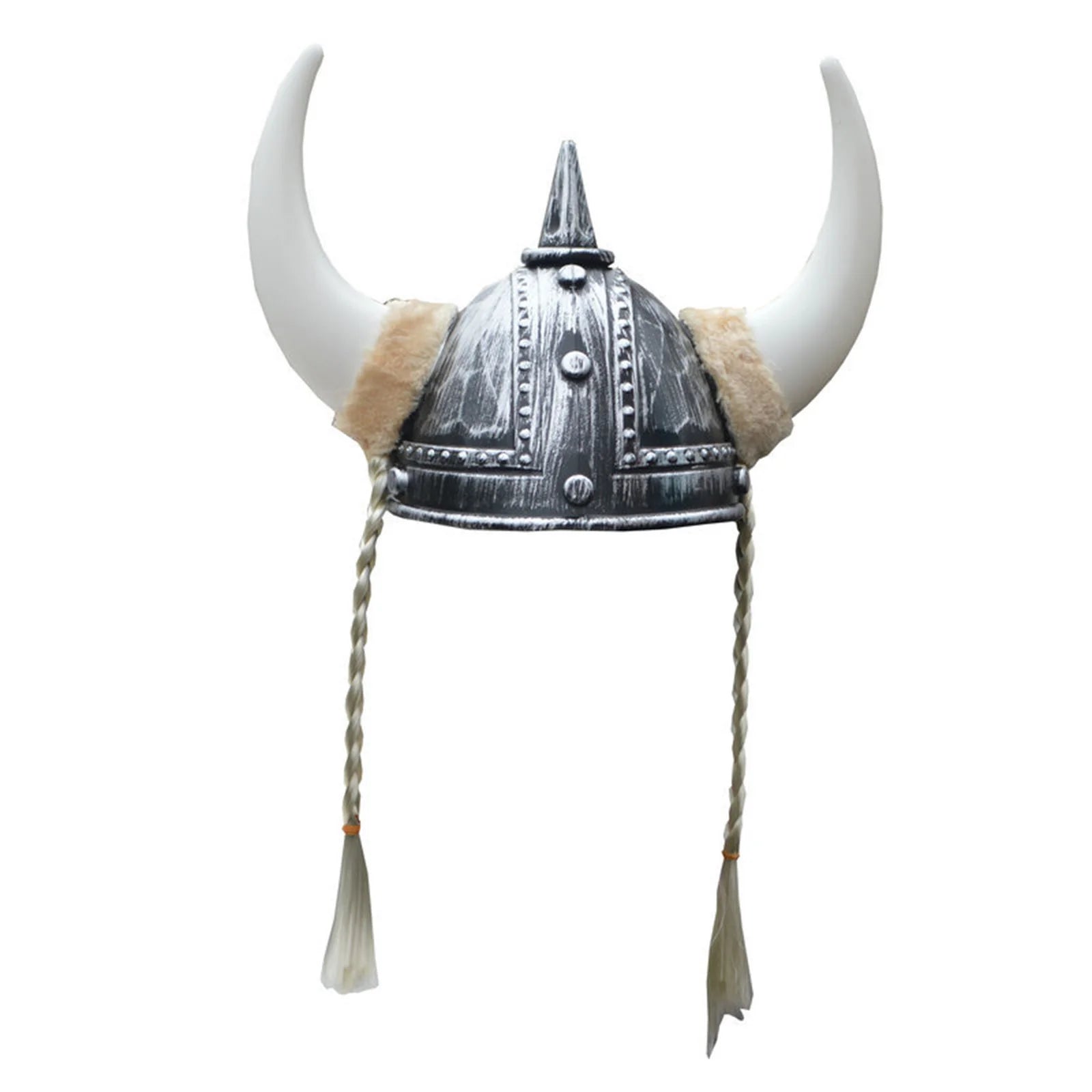 Adult Men Women Viking Horn Hat Helmet with Braids Plastic Medieval Warrior Knight Hat Halloween Cosplay Masquerade Ox Decors
