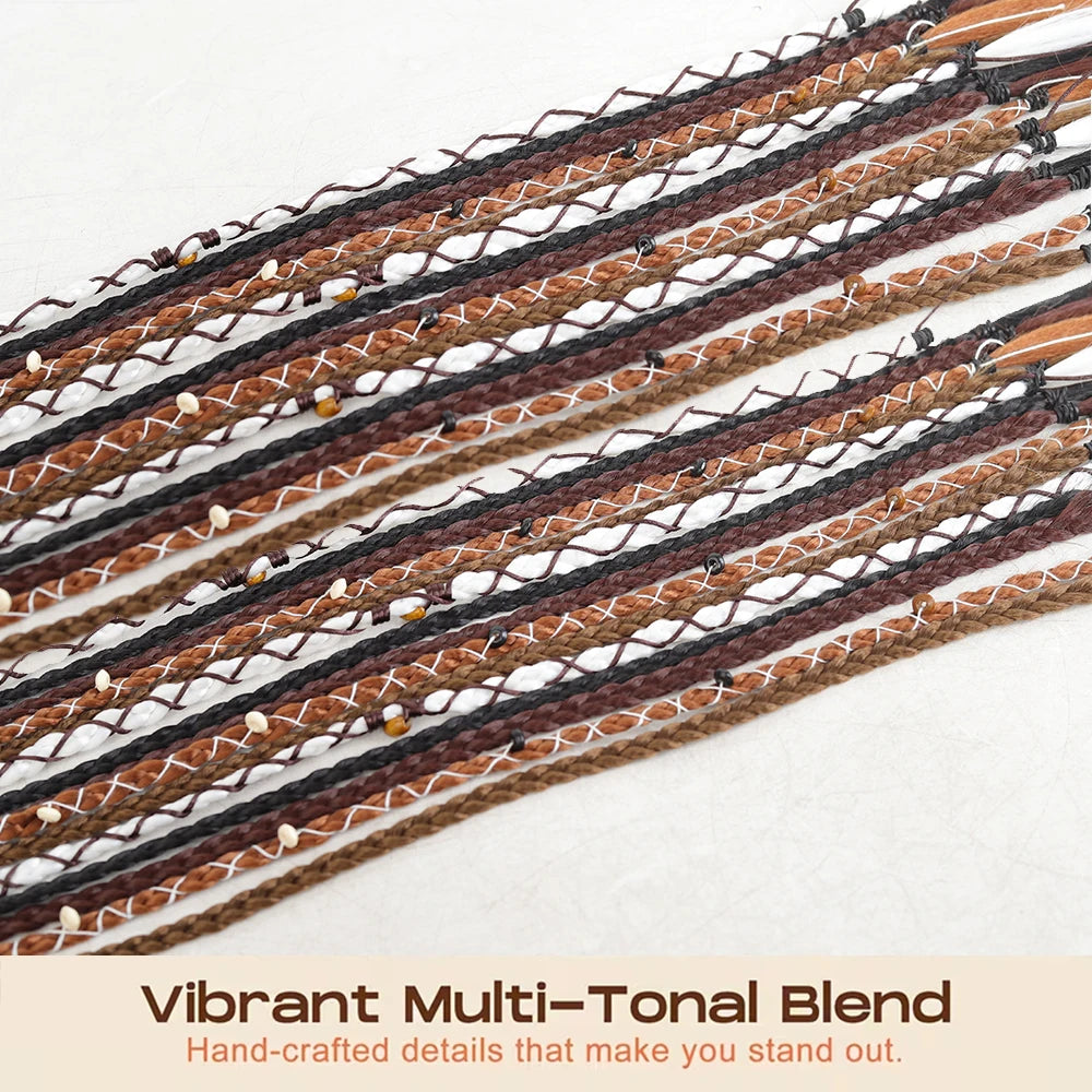 24" Boho Braided Ponytail Extension with Hair Tie Hand-Braided Viking Dreadlock Beaded Synthetic Hairpiece for Women