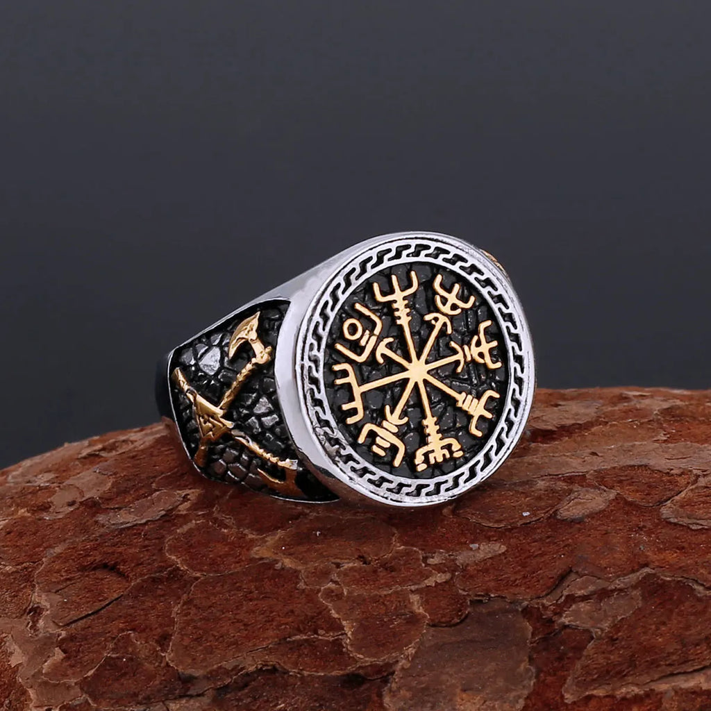 Viking Compass Runic Ring | Norse Stainless Steel Warrior Ring