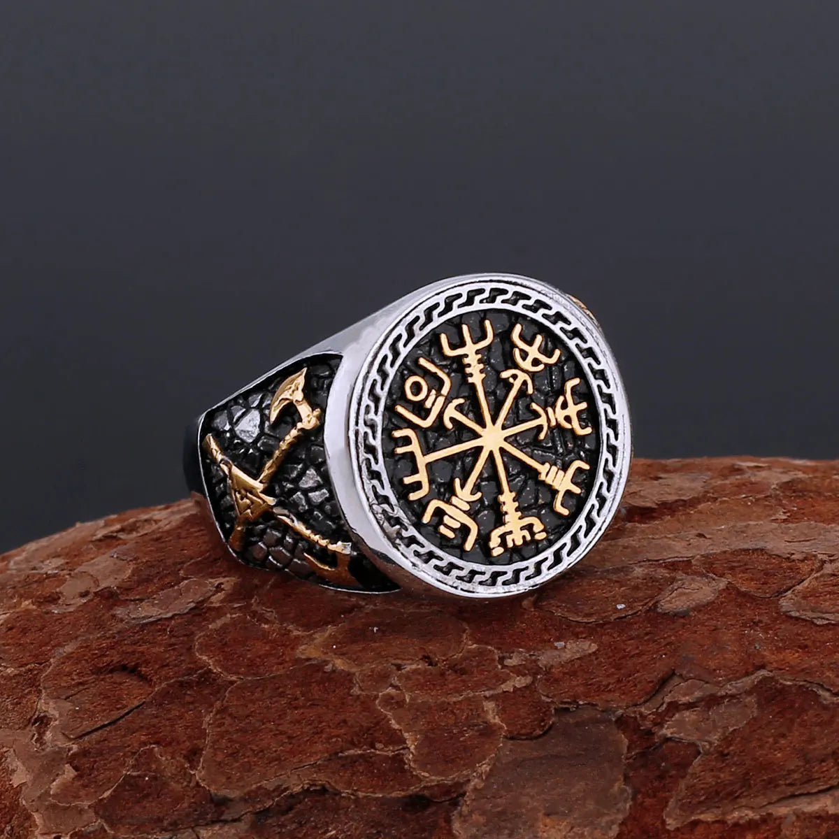 Viking Compass Runic Ring | Norse Stainless Steel Warrior Ring