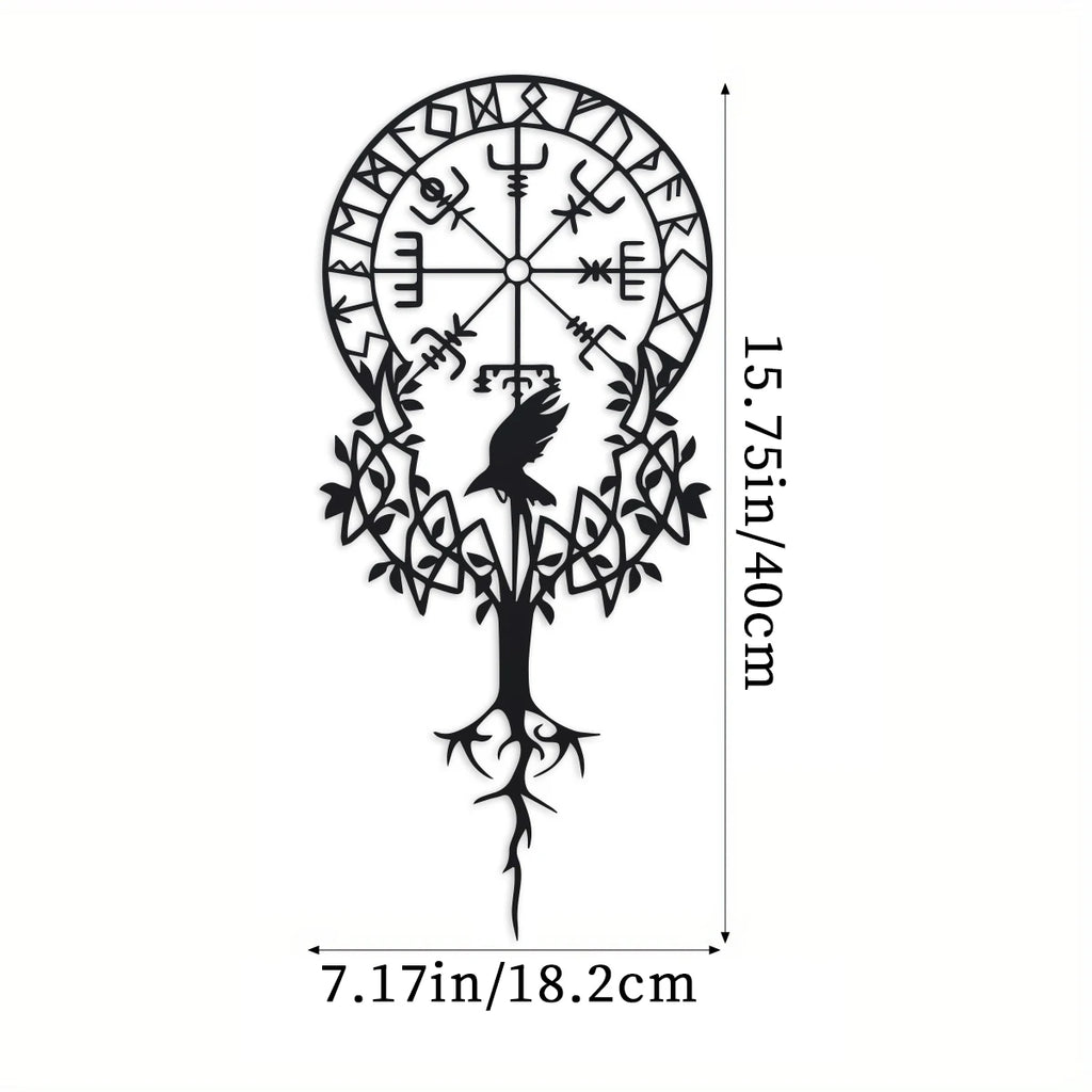 Viking Symbol Metal Wall Art, Black Nordic Decor, Vegvisir Compass Design, Amulet Protection, Meaningful Viking Gift, 15.75in