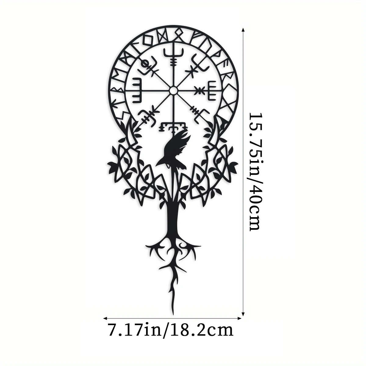 Viking Symbol Metal Wall Art, Black Nordic Decor, Vegvisir Compass Design, Amulet Protection, Meaningful Viking Gift, 15.75in