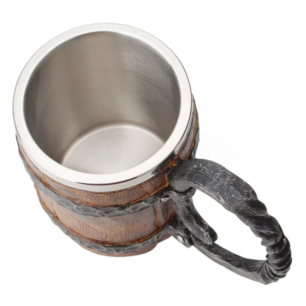 Viking Barrel Beer Mug — Double Wall Insulated Stainless Steel, 500ml