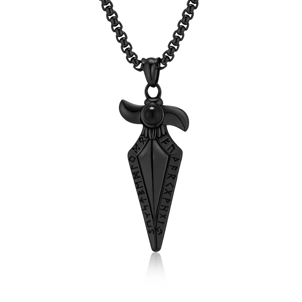 Viking Text Geometric Spearhead Pendants Stainless Steel Men Personalized Fashion Necklaces Jewelry Birthday Gift Souvenir